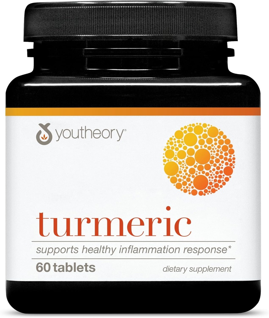 Youtheory Turmeric - 450 mg - with Black Pepper & Olive Leaf - Supports Joint & Brain Health* - Contains Bioenhancers, Curcuminoids & Herbal Extracts - 60 Tablets (20-Day Supply)