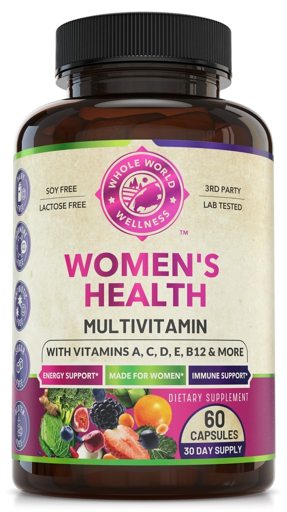 Supplément multiminéral multivitamine quotidien pour l'énergie, l'humeur, le focus, les cheveux, la peau et les ongles. Fabriqué pour les femmes avec plus de 30 nutriments, mélange de fruits et d'énergie. Femmes Vitamines 60 Capsules. Fabriqué aux États-Unis.