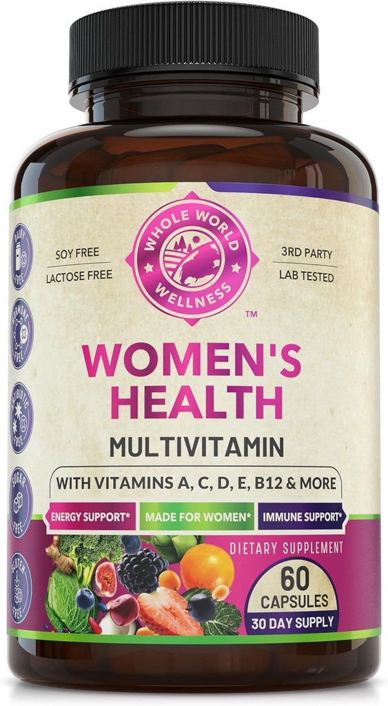 Supplément multiminéral multivitamine quotidien pour l'énergie, l'humeur, le focus, les cheveux, la peau et les ongles. Fabriqué pour les femmes avec plus de 30 nutriments, mélange de fruits et d'énergie. Femmes Vitamines 60 Capsules. Fabriqué aux États-Unis.