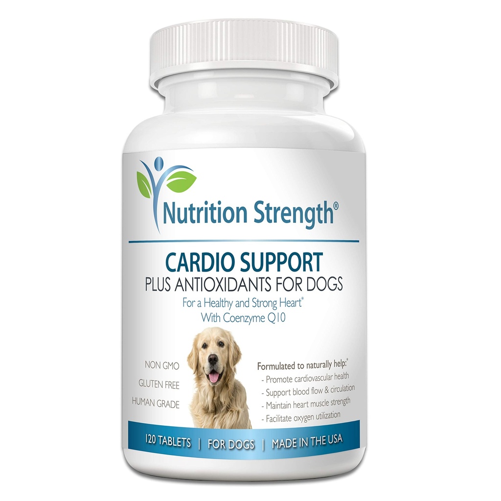 Cardio Support pour chiens plus antioxydants, L-Carnitine, L-Taurine, avec Coenzyme Q10 et vitamine E, favorise un coeur de chien sain et fort, 120 comprimés à croquer