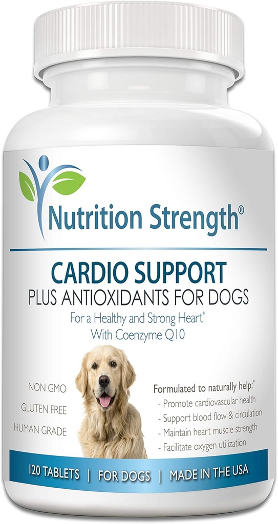 Cardio Support pour chiens plus antioxydants, L-Carnitine, L-Taurine, avec Coenzyme Q10 et vitamine E, favorise un coeur de chien sain et fort, 120 comprimés à croquer