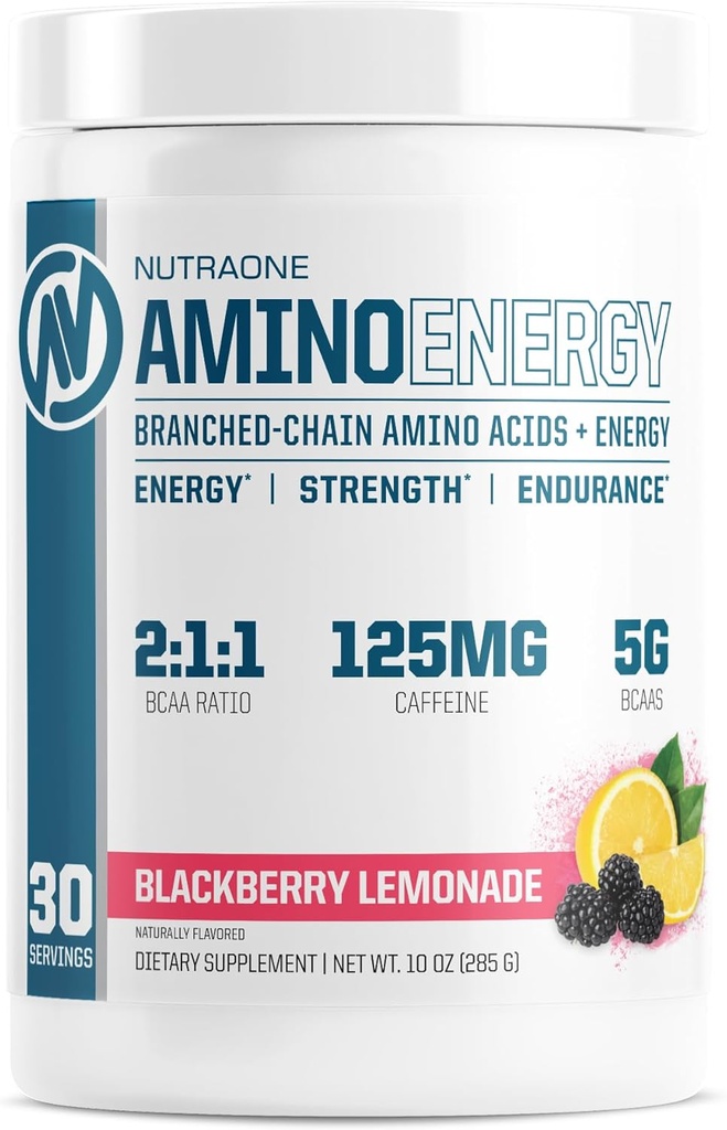 NutraOne Amino Energy BCAA Powder Pre-Workout Supplement with Caffeine Branched Chain Amino Acids to Help Fuel and Recover* (Berry Lemonade - 30 Servings)