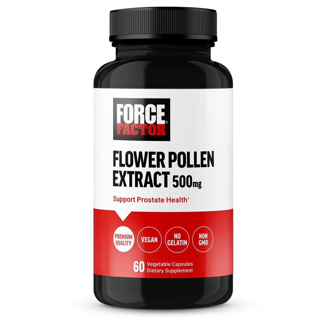 FORCE FACTOR Flower Pollen Prostate Support Supplément pour la santé des hommes, Prostate Health Supplément, 500mg Flower Pollen Capsules, Vegan, Pas de gélatine, Non-OGM, 60 Capsules