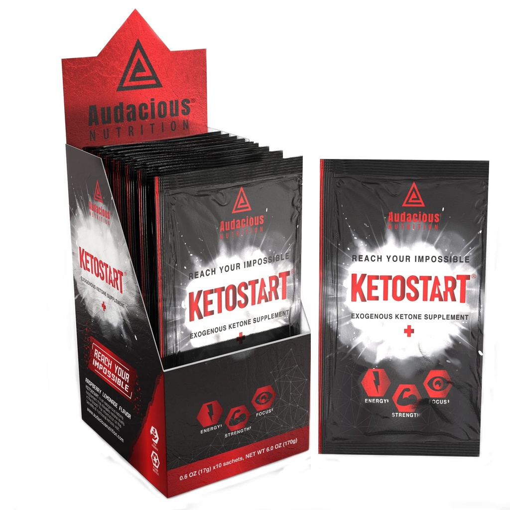 KetoStart+-- Poudre de cétones exogènes avec électrolytes pour l'énergie, la force et le focus avec caféine.