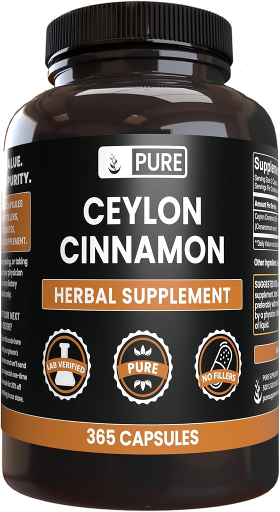 Ingrédients originaux purs Ceylan Cinnamon (365 Capsules) Pas de magnésie ou de farine de riz