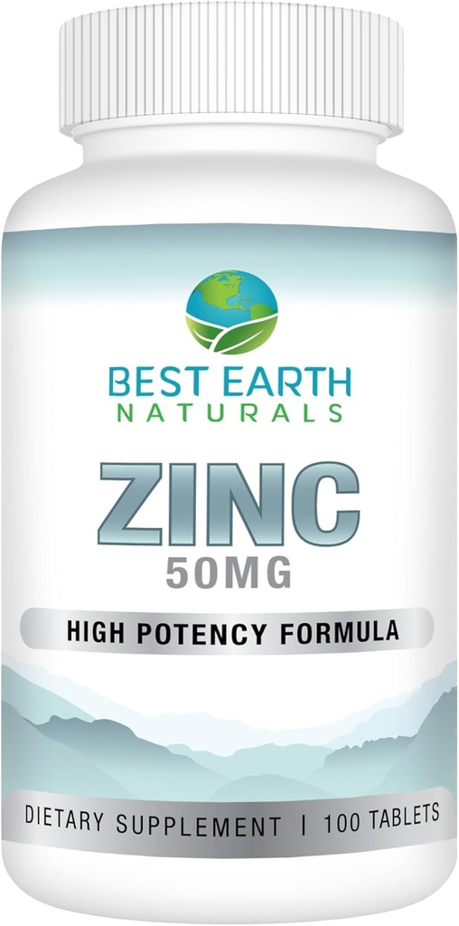 Meilleurs suppléments Zinc naturels de la Terre 50 Mg - Supplément de soutien immunitaire - Antioxydant naturel à haute puissance - 100 comprimés (100 jours de supplément)