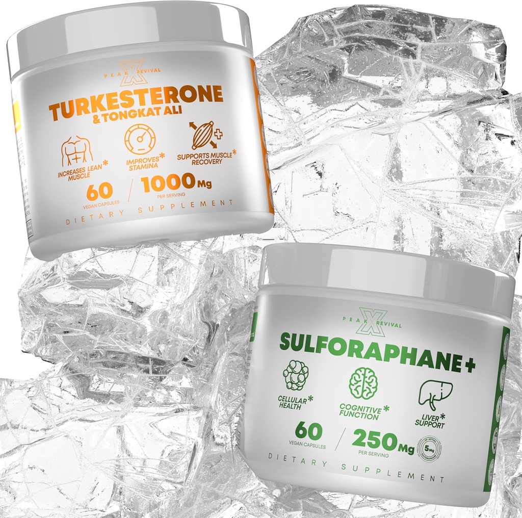 Turkestérone et Tongkat Ali Real Lab-Verified Sulforaphane Supplément, Ajuga Turkestanica Par Serving Augment Stamina - (60 Capsules)