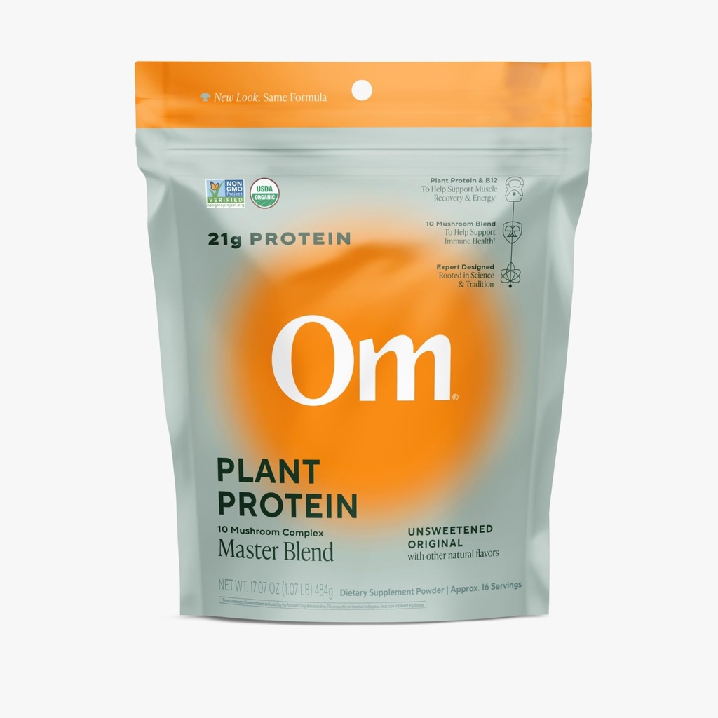 OM MUSHROOM SUPERFOOD Master Blend Poudre de protéines à base de plantes (Sac refermable (16 portions), Protéines non aromatisées)