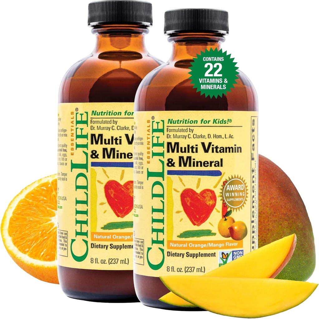 ENFANT L'Essentials Enfants Multivitamines et Minéraux - Vitamines pour enfants, Multivitamines liquides pour tout-petit et bébé - Orange naturelle et mangue, 8 Fl Oz (paquet de 2)