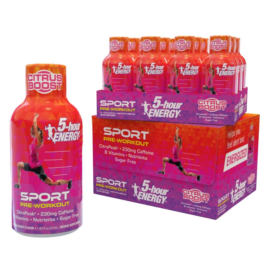 5 heures d'énergie par tir sportif extra-fort avec citrapeak, agrumes Boost Flavor, pré-entraînement 24 comte (1,93 fl oz)