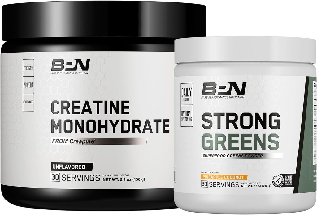 BARE PERFORMANCE NUTRITION BPN Créatine Monohydraté et vert fort Bundle