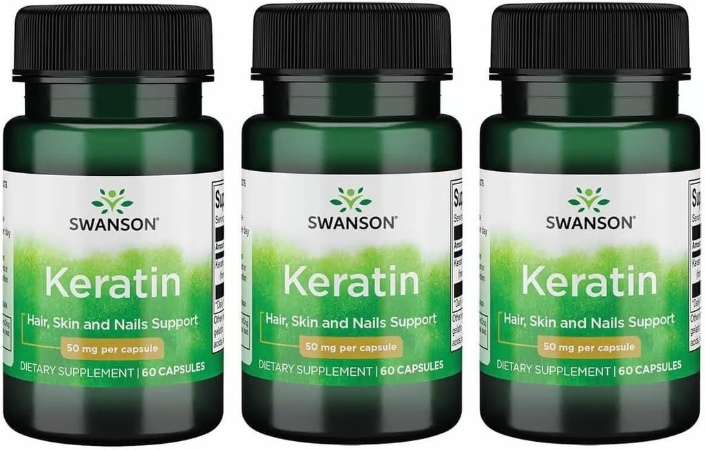 Swanson Keratin (à partir de laine tibétaine) - Supplément naturel Promouvoir des articulations, cheveux, peau et ongles sains - Aide Nourish tissus conjonctifs sains - (60 Capsules, 50mg chacun) (3 Pack)