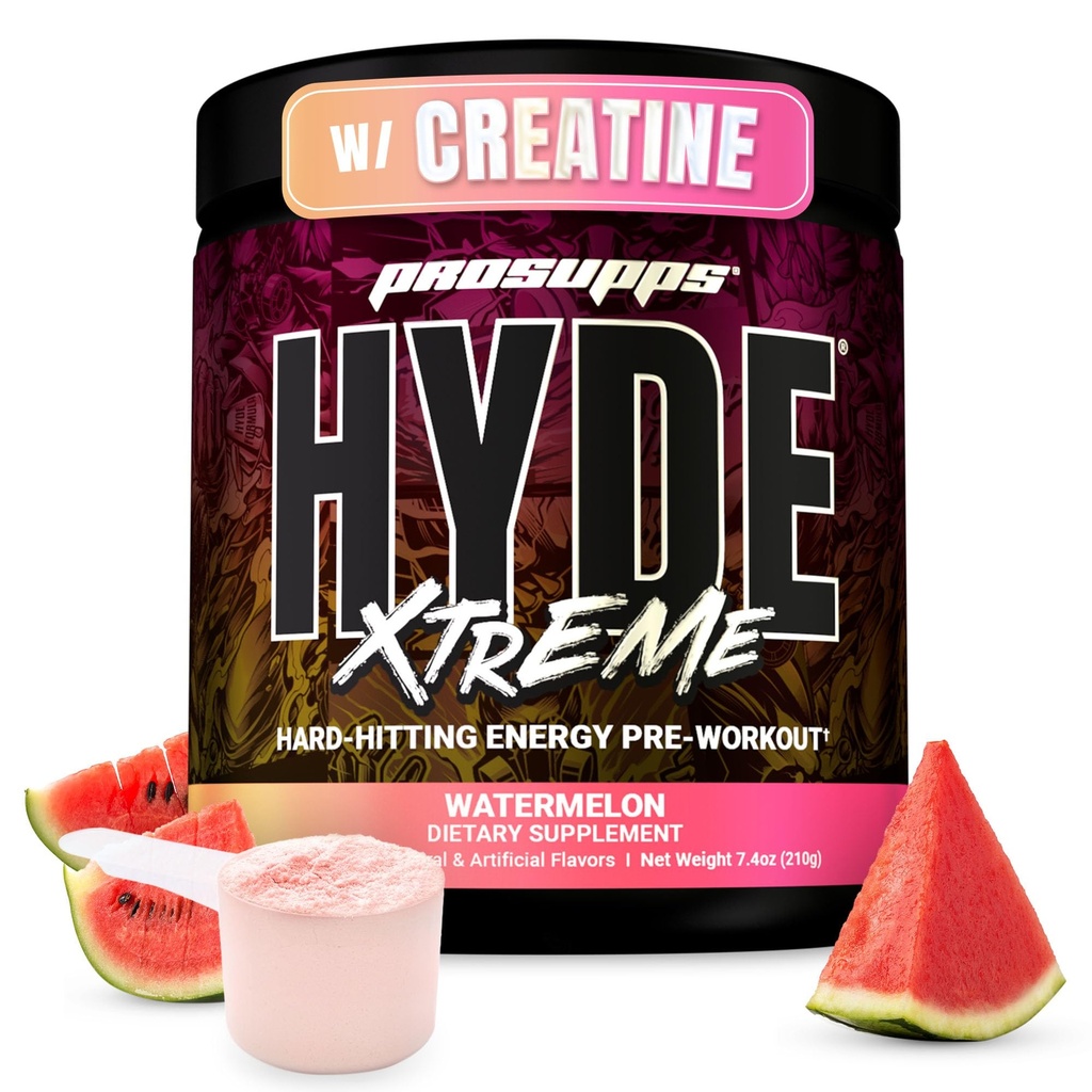 PROSUPPS M. Hyde Xtreme Poudre de pré-entraînement avec Créatine, Beta Alanine & Caféine – Énergie extrême, Pompes, Focus & Performance - Fitness & Gym Suppléments pour hommes et femmes (Watermelon, 30 portions)