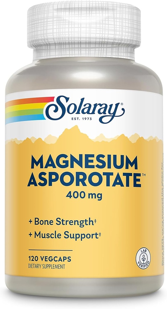 Asporotate de magnésium Solaray 400 mg, complexe d'aspartate, d'orotate et de citrate, coeur en santé, muscle, nerf et fonction circulatoire Soutien 180ct (60 portions, 120 VegCaps)