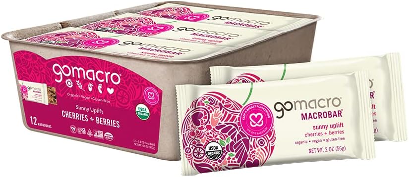 GoMacro MacroBar Barres de snack végétalien biologique - Cerises + Berries (2,0 barres d'Once, 12 comtes)