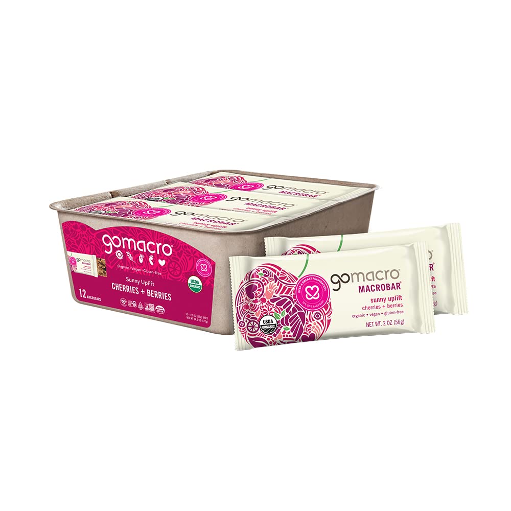 GoMacro MacroBar Barres de snack végétalien biologique - Cerises + Berries (2,0 barres d'Once, 12 comtes)
