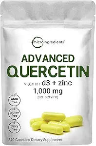 Suppléments Quercetin avec Zinc et Vitamine D3, 1 000 mg par portion, 240 Capsules, 3 en 1 – Quercetin 1 000mg, Zinc Picolinate 50mg, et Vitamine D 5 000iu.