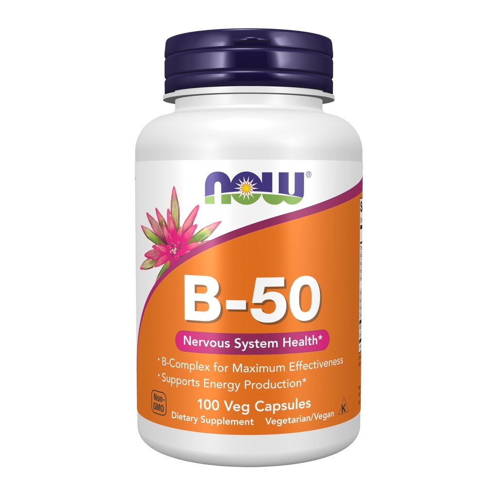 MAINTENANT Aliments suppléments, vitamine B-50 mg, production d'énergie*, santé du système nerveux*, 100 gélules