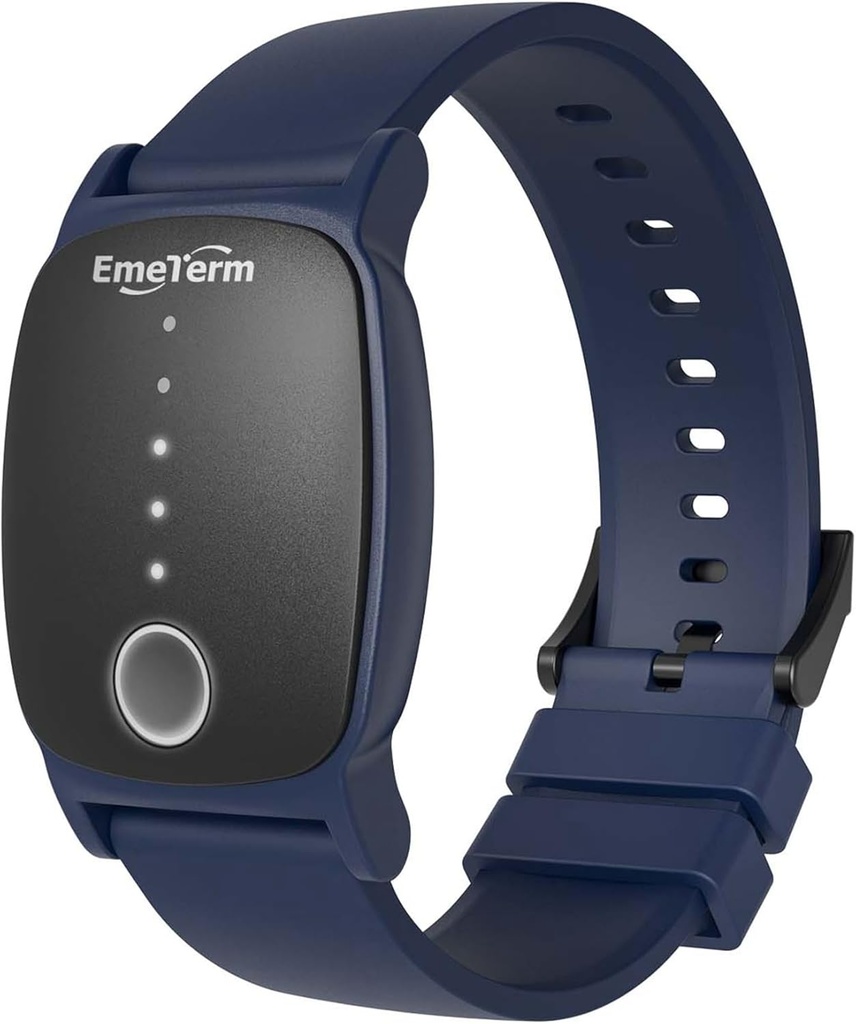 EmeTerm Explore FDA-Cleared Anti-Nausea Wristband IP67 Waterproof Morning Motion Sickness Relief Band Rechargeable Classic Strap Design Drug Free Non-drowsy Without Side Effects Navy Blue