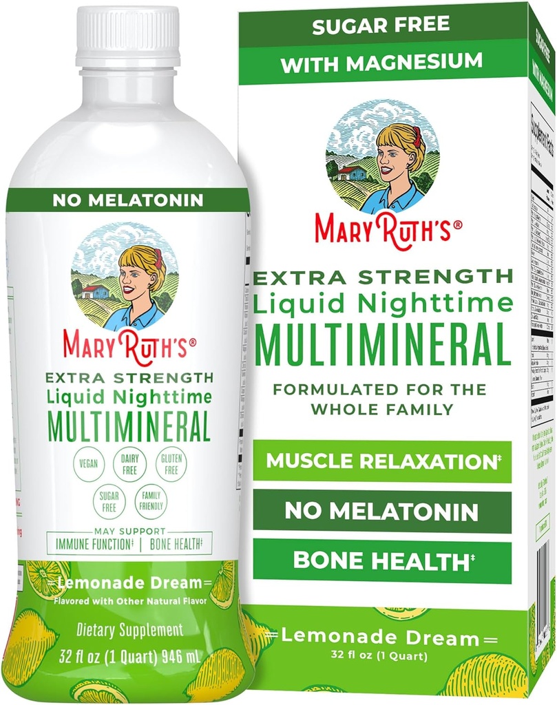 MaryRuth Organics Extra Strength Nighttime Liquid Multiminéral (en anglais seulement) Sans sucre Calme Magnésium Citrate (en anglais seulement) AUCUNE Mélatonine (en anglais seulement) Calcium Magnésium Zinc (en anglais seulement) Relaxation musculaire (en anglais seulement) Lémonade Saveur (en anglais seulement)