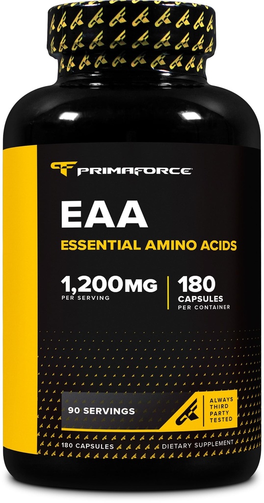 Primaforce EAA Capsules 1200mg, 180 Capsules, 90 portions - Acides aminés essentiels - Non-OGM, sans gluten et amiable