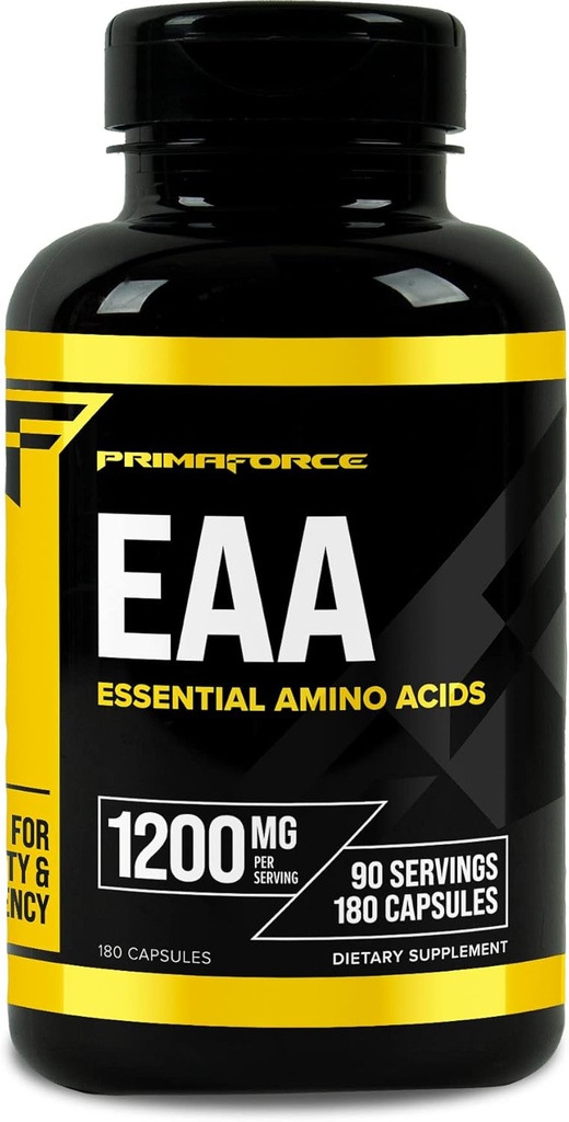 Primaforce EAA Capsules 1200mg, 180 Capsules, 90 portions - Acides aminés essentiels - Non-OGM, sans gluten et amiable