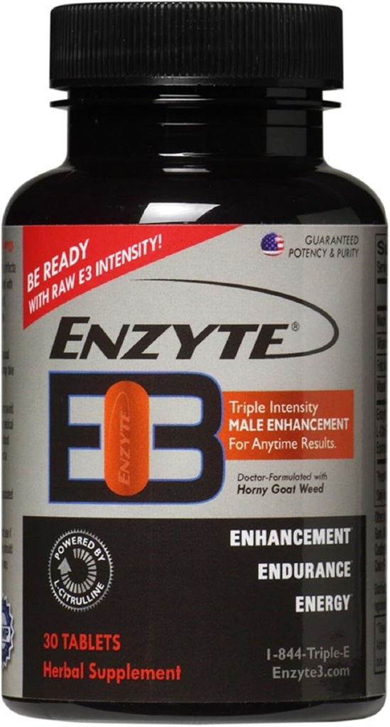 Enzyte3® Hommes Vitalité & Performance Support – Énergie, Stimina, Endurance – avec L-Citrulline, Epimedium, Extrait de graines de Guarana & Plus – 30 comprimés