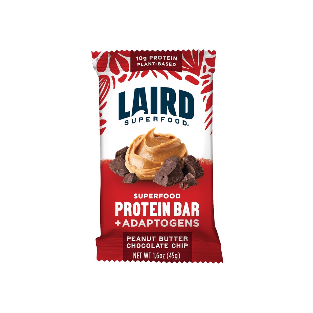 Laird Superfood Barres de protéines fonctionnelles – Barre de protéines mais mieux avec de vrais ingrédients, champignons fonctionnels 10g Protéines à base de plantes, fibre de 6g - Non-OGM - Chip de chocolat au beurre d'arachide, 10 Compte (paquet de 1)