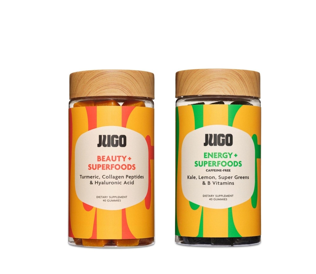 JUGO Beauty + Energy Gummies Bundle – Collagène, Biotine et Vitamine B12 – Supporte les cheveux, la peau, les ongles et l'énergie naturelle – à base végétale et sans gluten
