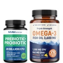 Omega 3 Huile de poisson et Capsules Probiotiques de Triple Strength EPA & DHA Omega 3 Softgels sans Burpless Plus Capsules Probiotiques et Prébiotiques pour Gut Health & Immune Support