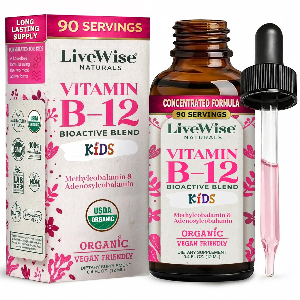 LiveWise Naturals Vitamine B12 Liquid Drops for Kids.