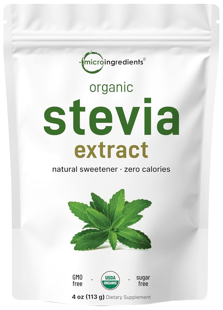 Poudre de Stevia biologique pure, 4 onces, 706 portions, extrait de feuille verte de Stevia de qualité supérieure Reb-A, arrière-goût amère réduit, 0 calorie, édulcorant naturel, sucre alternatif, Keto amical