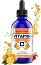 Supplément de vitamine C liquide FWS pour adultes et enfants, biologique, non-OGM, végétalien, gouttes de vitamine C facile, acide ascorbique, approvisionnement de 4 mois, soutient le système immunitaire et la santé de la peau, vitamine essentielle, 4 oz