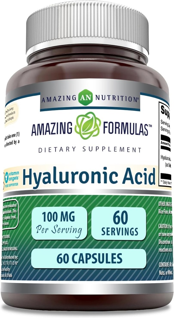 Formules étonnantes Acide hyaluronique Supplément 100 Mg de capsules sans OGM Fabriqué aux États-Unis (1 Pack, 60 Compte)