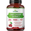 Zazzee Tart Cherry 10:1 Extrait, 3000 mg de force, 200 capsules véganes, 6 mois et plus d'approvisionnement, Kosher certifié, extrait 10X concentré et normalisé, 100% végétarien, tout naturel, sans gluten, non-OGM