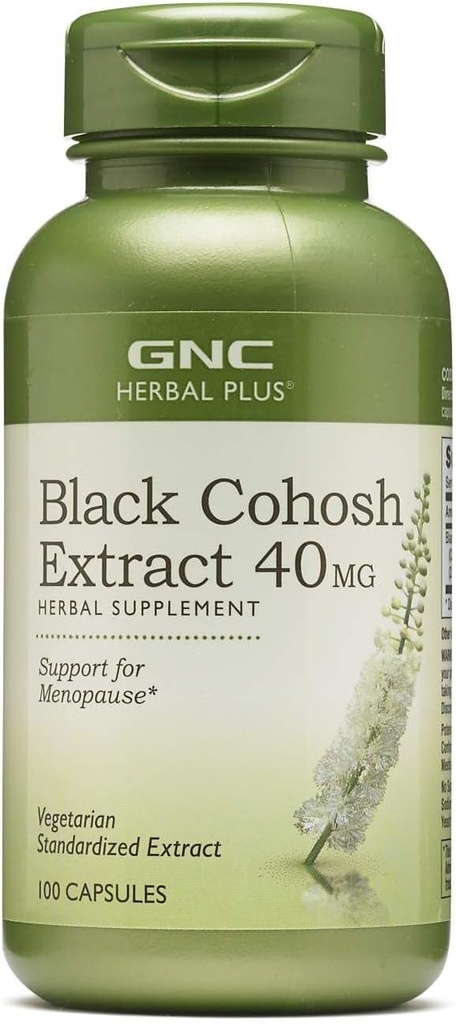 GNC Herbal Plus Black Cohosh Extract Supplément de 40mg, végétarien, soutien à la ménopause, 100 portions