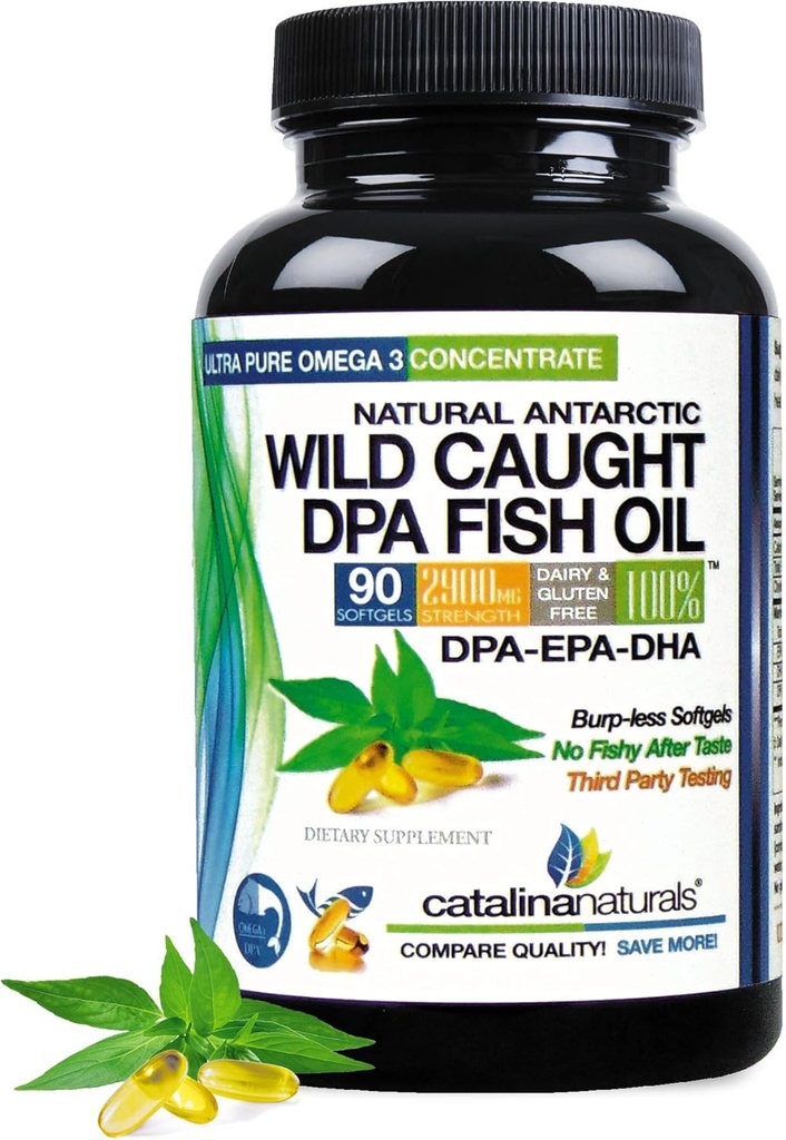 Huile de poisson Omega-3 DPA capturée sauvage - 2900 mg avec plus de DPA, EPA et DHA - 90 SoftGels – Triple Strength Free