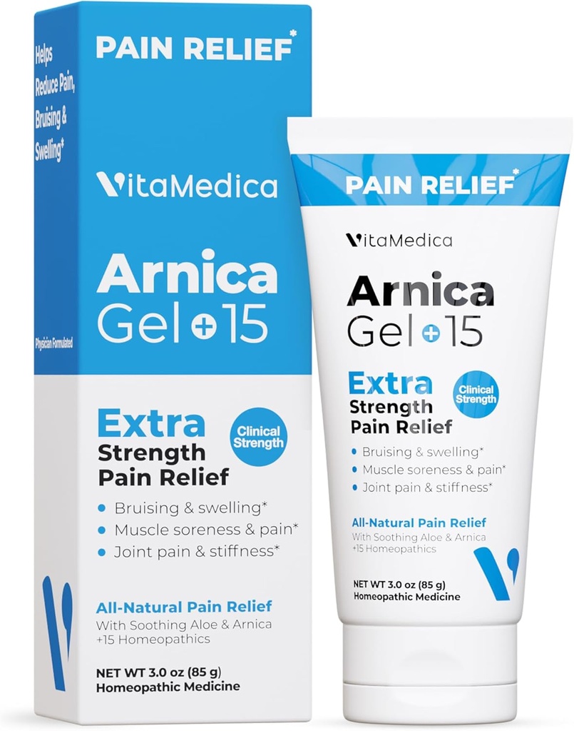 VitaMedica Arnica Gel Plus 15 Composés de plantes de guérison, Formulation d'une force supplémentaire pour les ecchymoses, gonflements, douleurs articulaires, douleurs musculaires et étourdissements, soulagement de la douleur entièrement naturelle et à base végétale