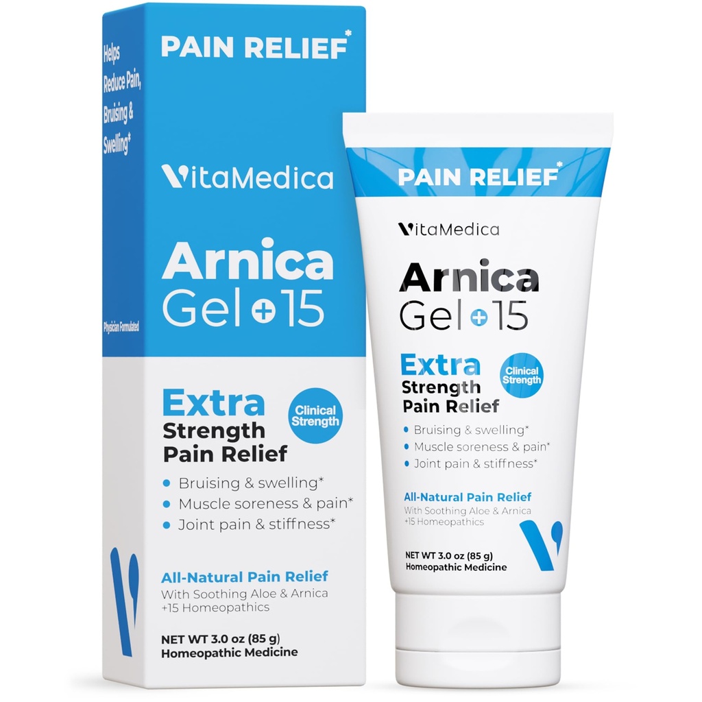 VitaMedica Arnica Gel Plus 15 Composés de plantes de guérison, Formulation d'une force supplémentaire pour les ecchymoses, gonflements, douleurs articulaires, douleurs musculaires et étourdissements, soulagement de la douleur entièrement naturelle et à base végétale
