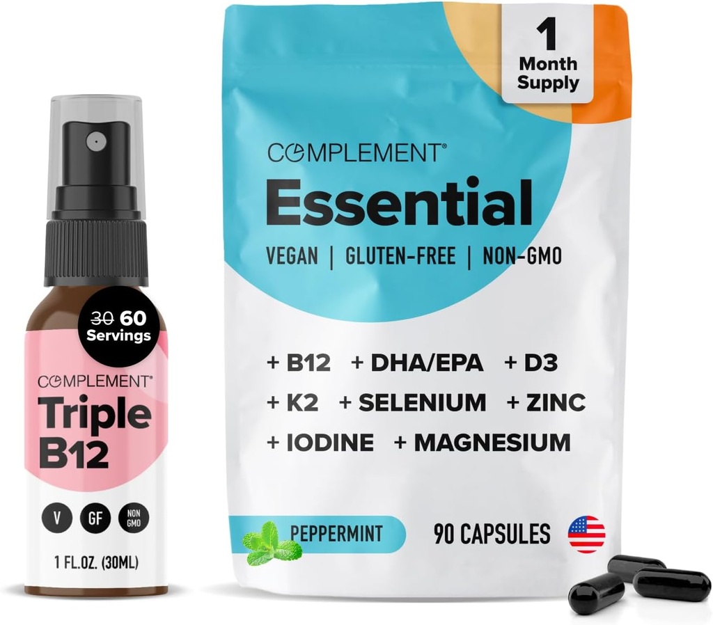Complément Essential Vegan Multivitamin & Triple B12 Spray Bundle – Soutien nutritionnel complet pour les régimes végétaux