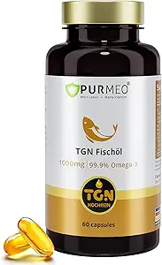 TGN Premium rTG Omega-3 Huile de poisson 1000mg - 400% Absorption supérieure & 99,9% Pure - 600mg EPA & 300mg DHA pour le cœur, le cerveau, les yeux et le soutien articulaire - Pas d'arrière-goût de poisson, Fabriqué en Allemagne, 60ct
