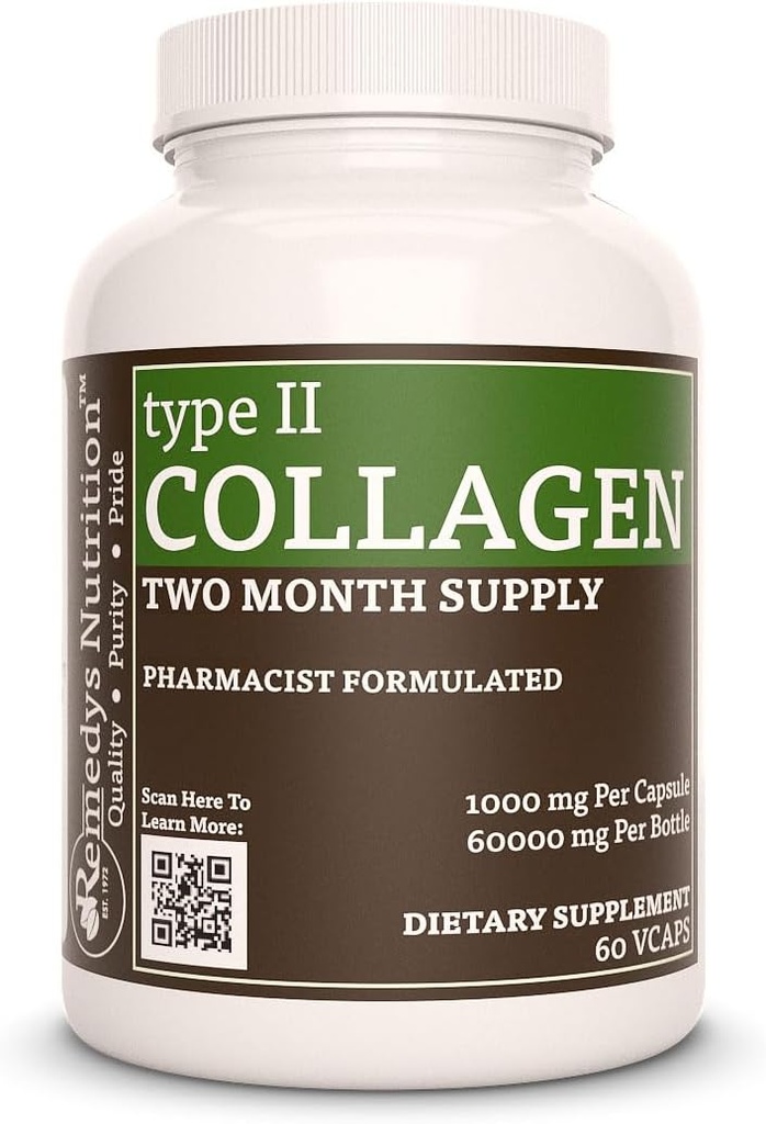 Remedy's nutrition Collagen Type 2 | 1,000 mg, 60 Vegan Capsules Dietary Supplement | Two Month Supply
