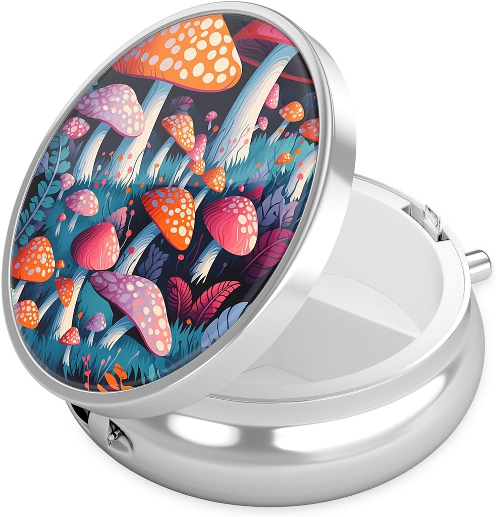 Boîte à pilules Nipichsha, petit étui à pilules pour la Purse & Pocket, organisateur de médicaments de voyage mignon, porte-conteneur de médicaments portables pour contenir des vitamines, médicaments, huile de poisson et supplément, joli champignon