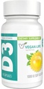Vegan Life Nutrition - Vitamine D3 Capsules quotidiennes pour adultes (1000 UI) - Sans gluten, sans OGM, soutient la santé osseuse et le système immunitaire - 60 Capsules