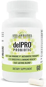 Stellar Biotics - Delpro Probiotic (+ Del-Immune V & Prebiotic Blend) favorise la santé optimale de la gueule, la digestion, le soutien immunitaire et l'humeur (60 capsules)