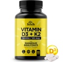 Vitamine D3 5000 UI + K2 avec du bisglycinate de magnésium pour une absorption maximale de 90 capsules