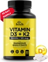 Vitamine D3 5000 UI + K2 avec du bisglycinate de magnésium pour une absorption maximale de 90 capsules
