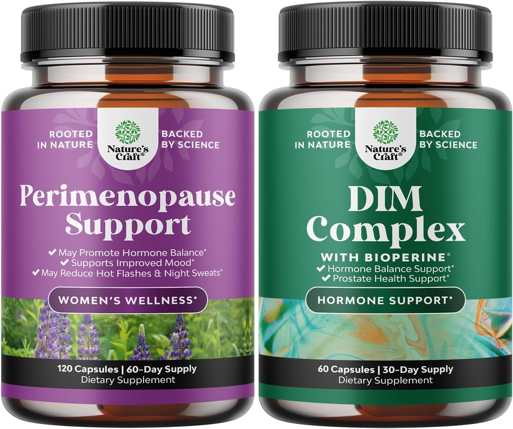 Ensemble de complément périménopausique complet pour les femmes avec racine de Maca Vitex Berry & noir Cohosh et supplément DIM pur avec bioperine - Complexe de testostérone Diindolylméthane avec fleurs de brocoli