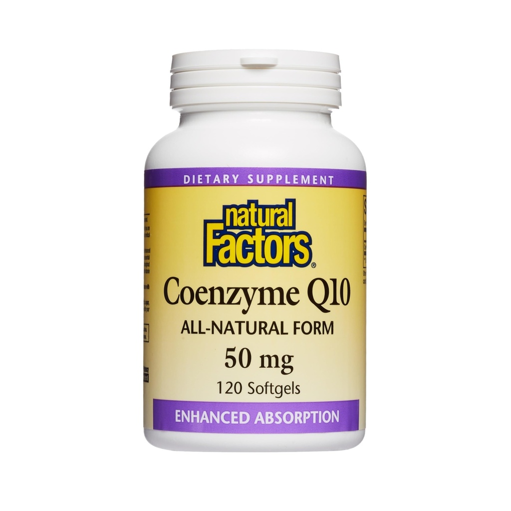 Natural Factors, Coenzyme Q10 50mg, CoQ10 Supplement for Energy, Heart and Antioxidant Support, Gluten Free, 120 softgels (120 servings)