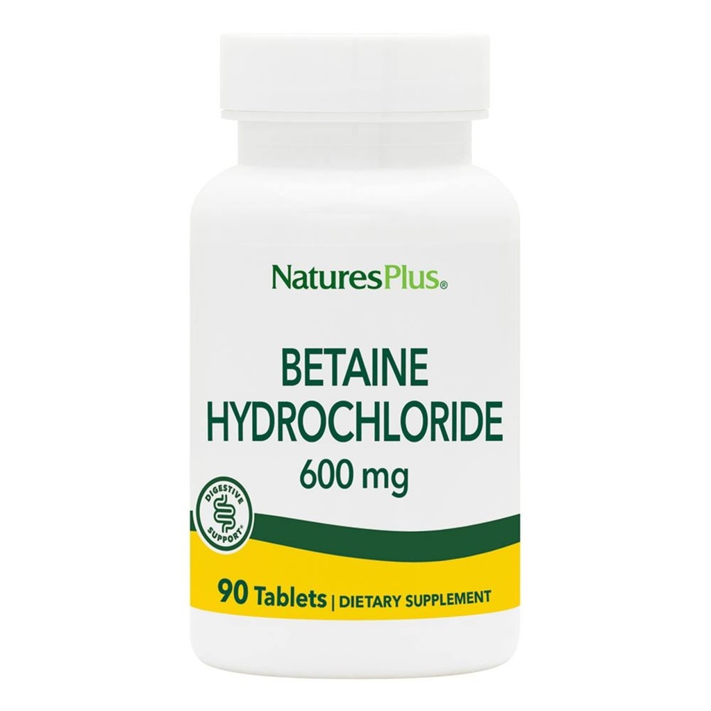 NaturesPlus Betaine HCl (Hydrochlorure) - 600 mg, 90 comprimés - Supplément de soutien digestif, soulage les symptômes des brûlures d'estomac occasionnelles et de l'indigestion - Hypoallergénique, sans gluten - 90 portions
